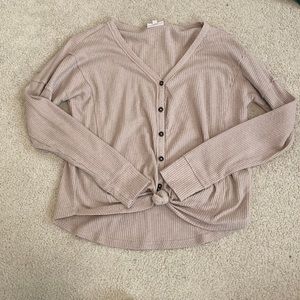 SO beige tied long sleeve top button down